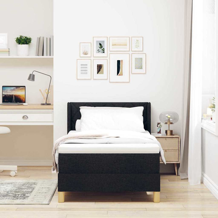 Box spring seng med madras med hovedgærde Sort 190 x 90 cm Stof