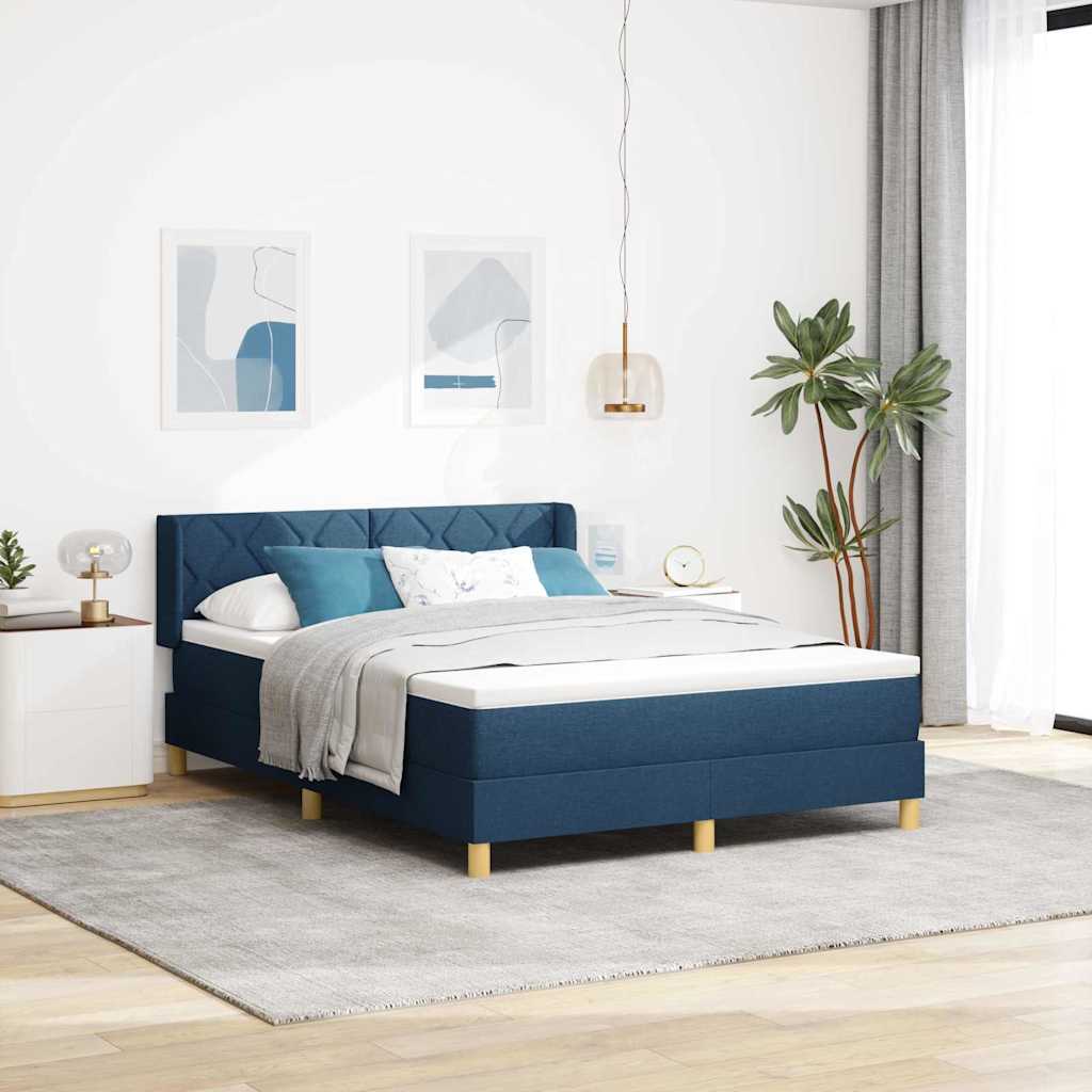 Box spring seng med pude med hovedgærde Blå 200 x 140 cm Stof