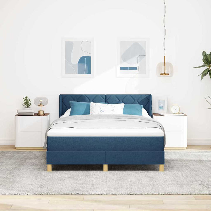 Box spring seng med pude med hovedgærde Blå 200 x 140 cm Stof
