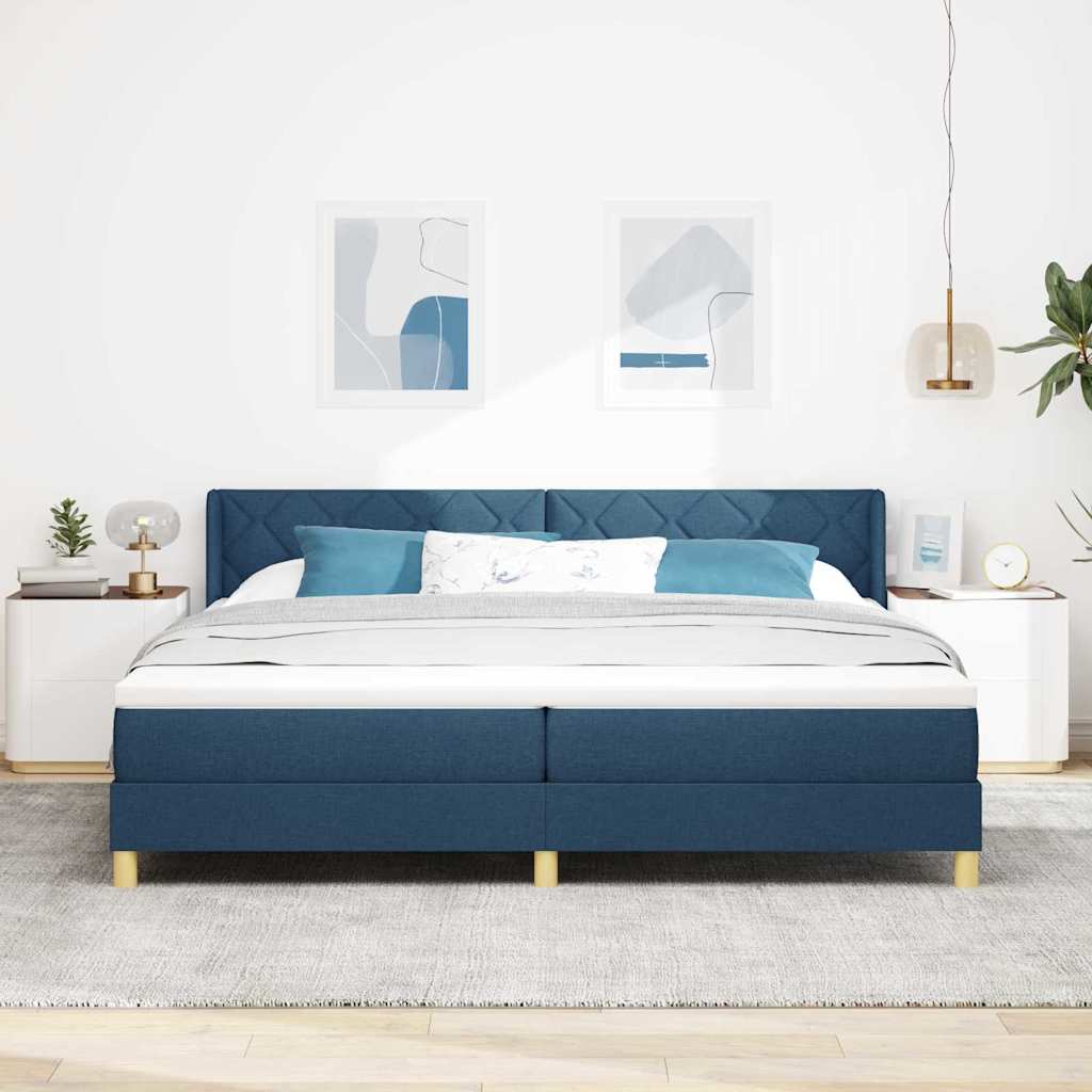 Box spring seng med madras med hovedgærde Blå 200 x 200 cm Stof