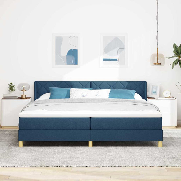 Box spring seng med madras med hovedgærde Blå 200 x 200 cm Stof