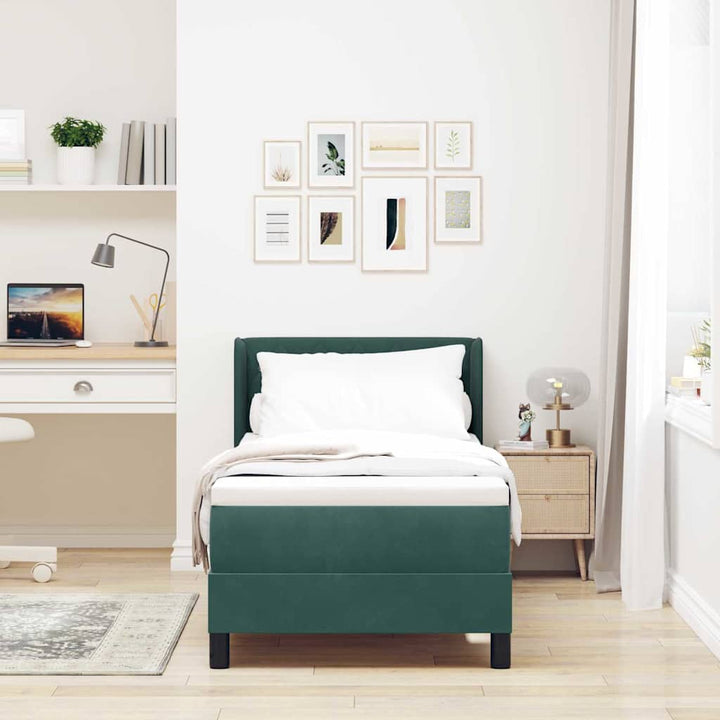 Box spring seng med hovedgærde Mørkegrøn 200 x 80 cm Fløjl