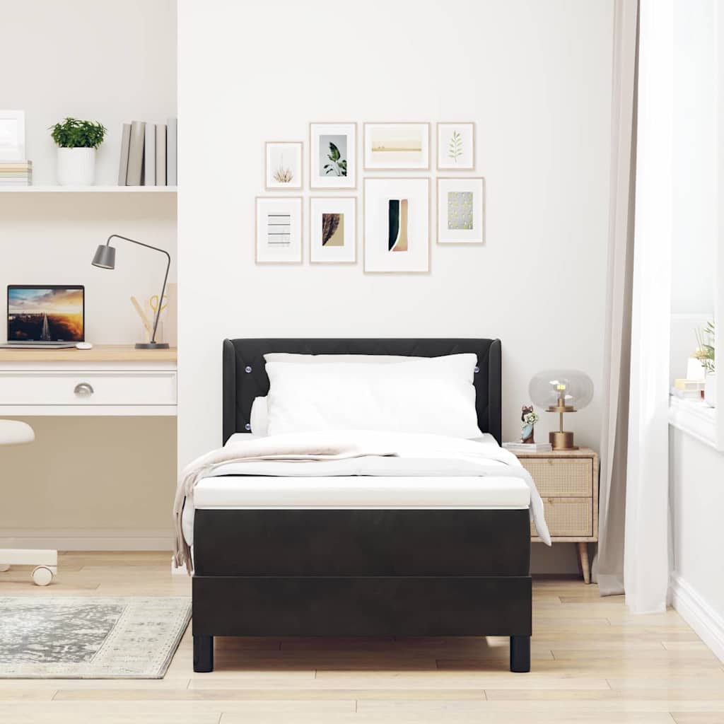 Box spring seng med hovedgærde Sort 190 x 90 cm Fløjl