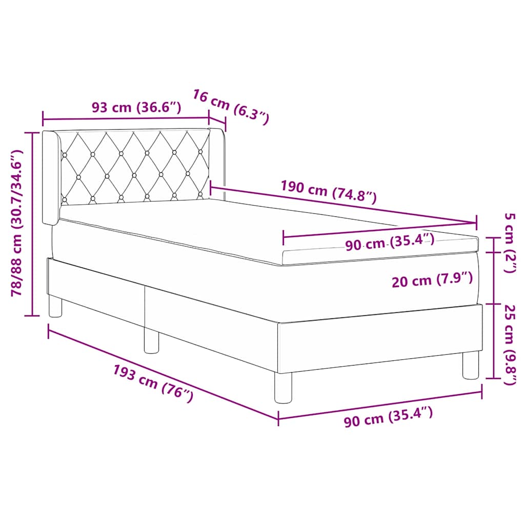 Box spring seng med hovedgærde Lyserød 190 x 90 cm Fløjl