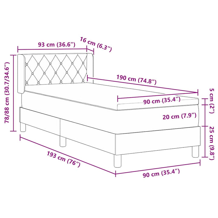 Box spring seng med hovedgærde Lyserød 190 x 90 cm Fløjl