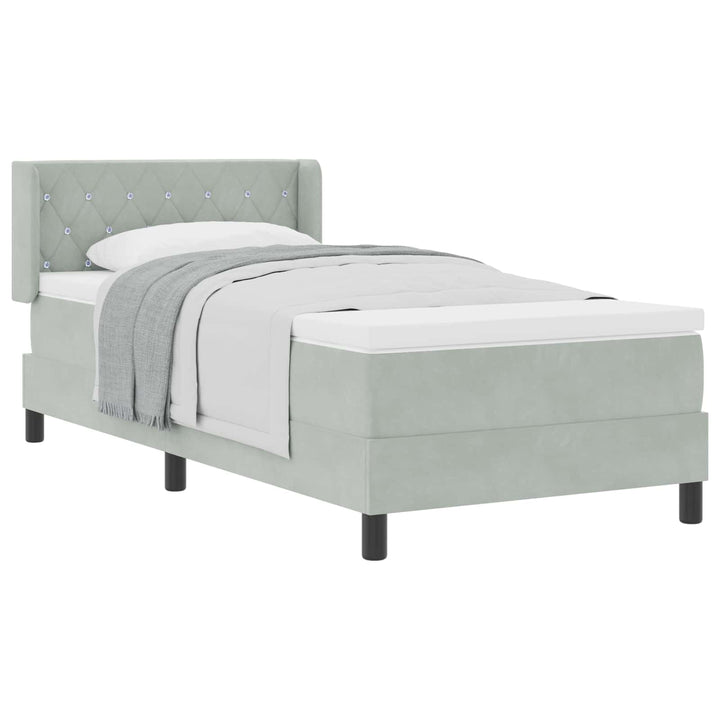 Box spring seng med hovedgærde Lysegrå 200 x 90 cm Fløjl