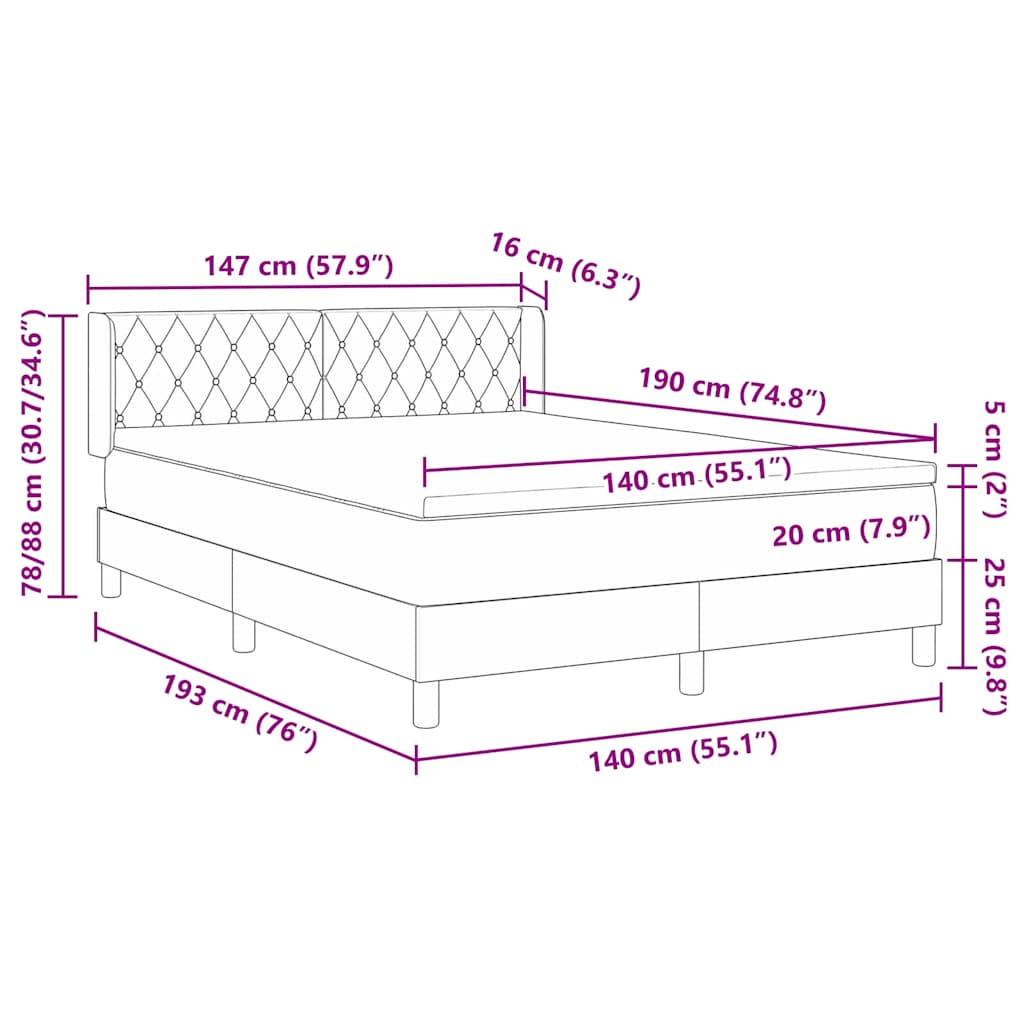 Box spring seng med hovedgærde Lyserød 190 x 140 cm Fløjl