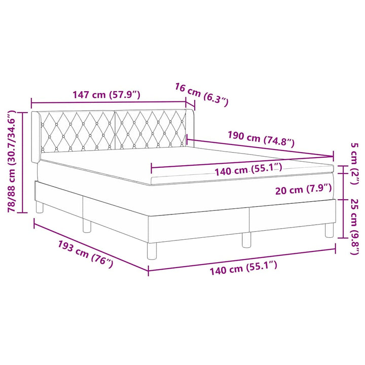 Box spring seng med hovedgærde Lyserød 190 x 140 cm Fløjl