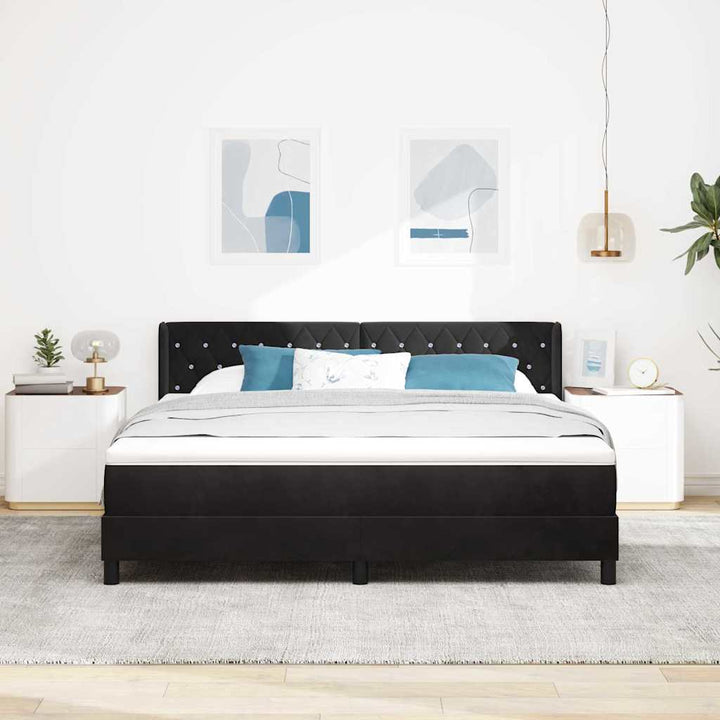 Box spring seng med hovedgærde Sort 200 x 180 cm Fløjl