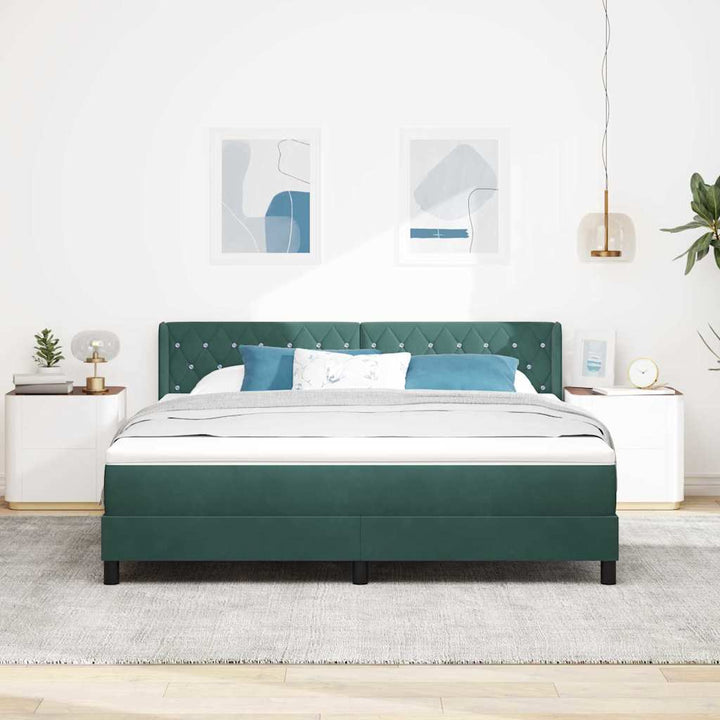 Box spring seng med hovedgærde Mørkegrøn 200 x 180 cm Fløjl