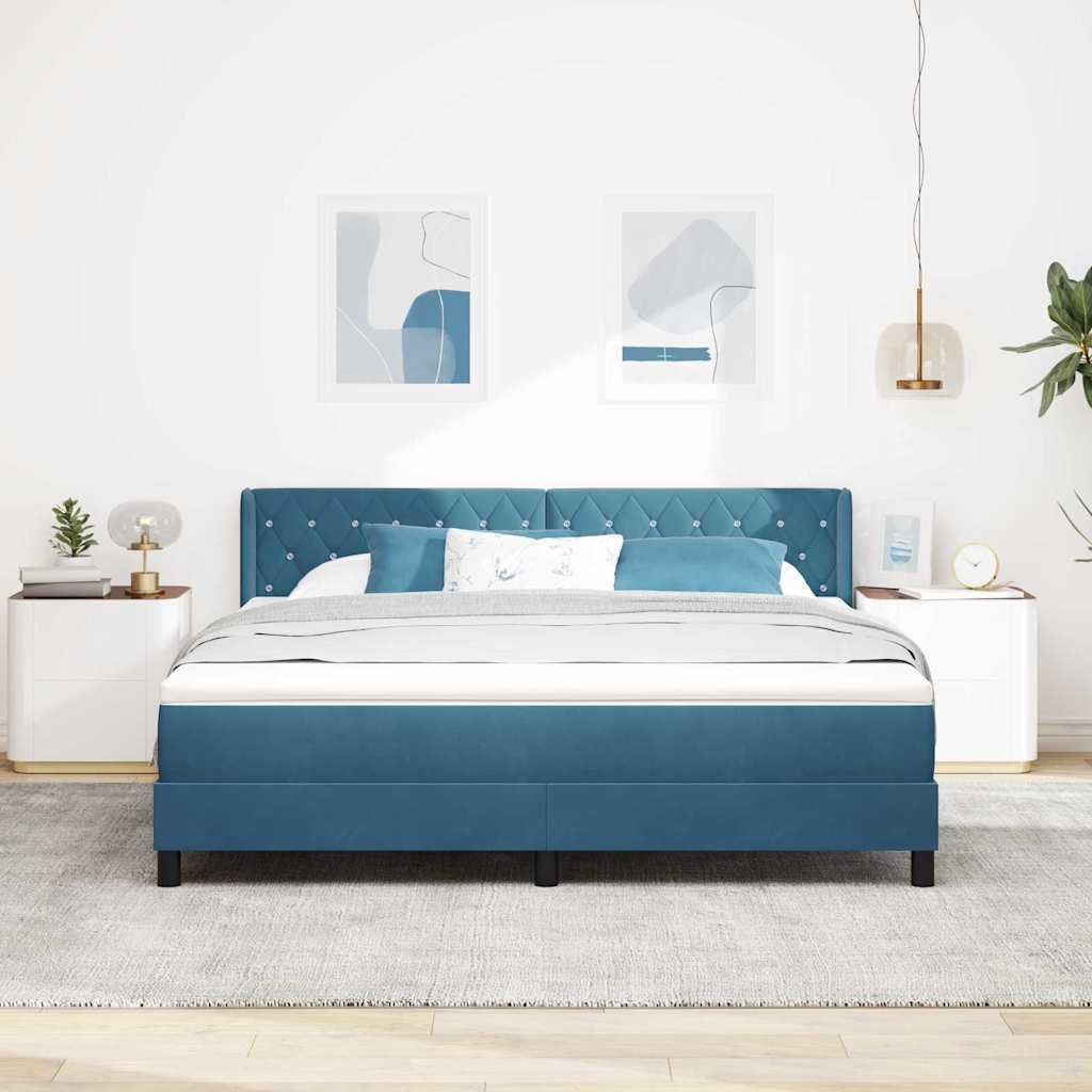 Box spring seng med hovedgærde Mørk blå 200 x 180 cm Fløjl