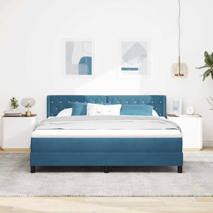 Box spring seng med hovedgærde Mørk blå 200 x 180 cm Fløjl