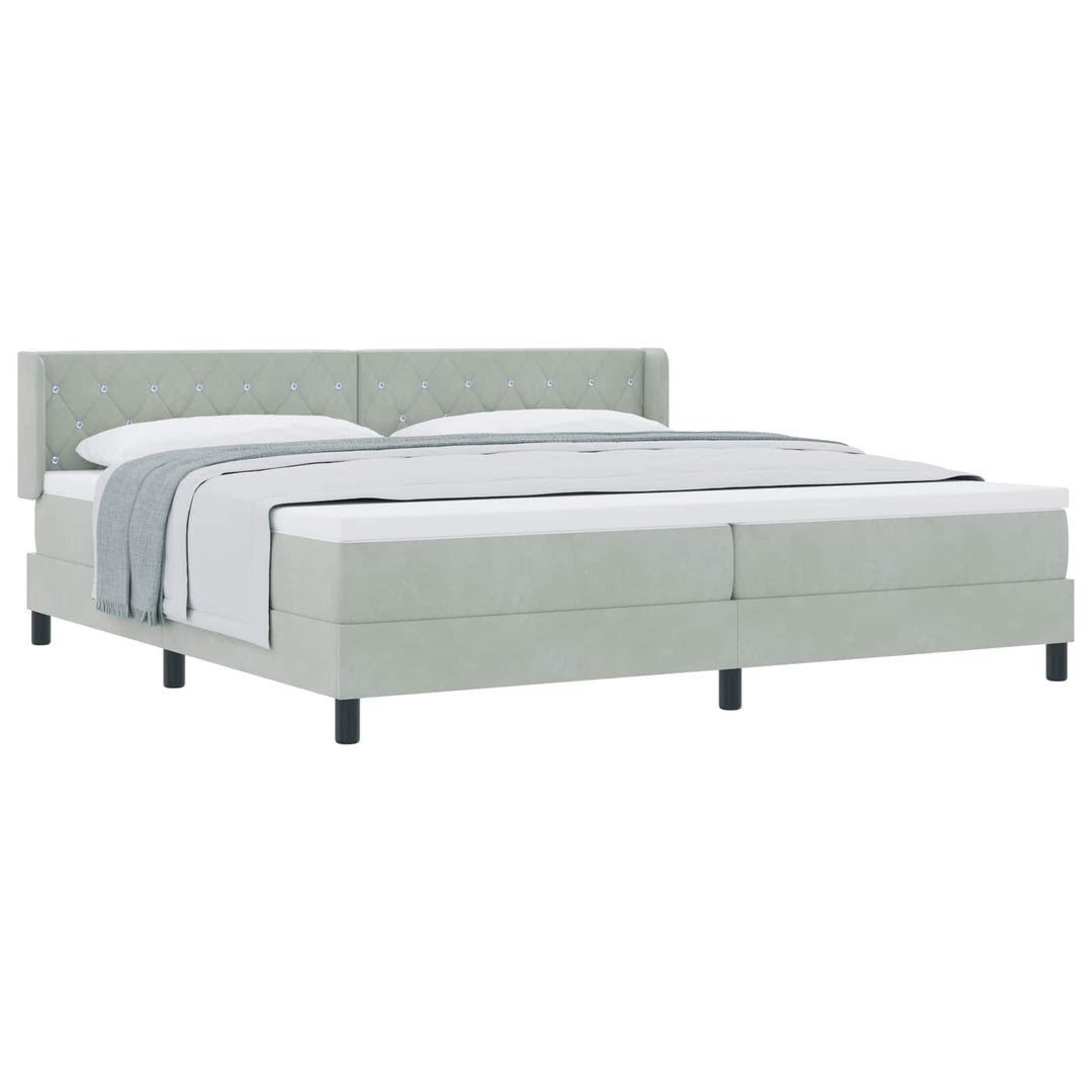 Box spring seng med hovedgærde Lysegrå 200 x 200 cm Fløjl