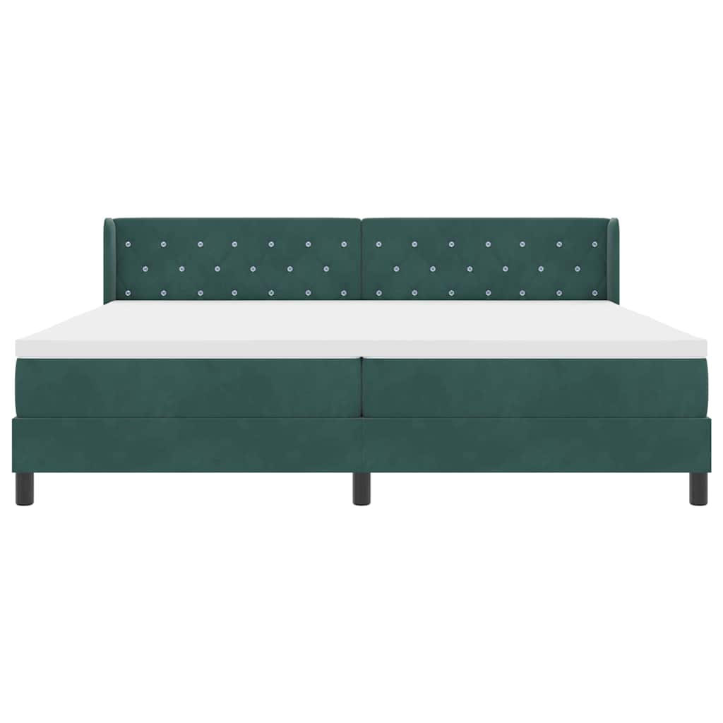 Box spring seng med hovedgærde Mørkegrøn 200 x 200 cm Fløjl