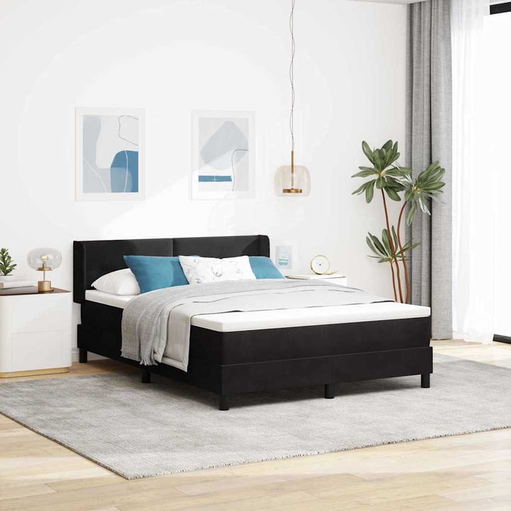 Box spring seng med hovedgærde Sort 190 x 140 cm Fløjl