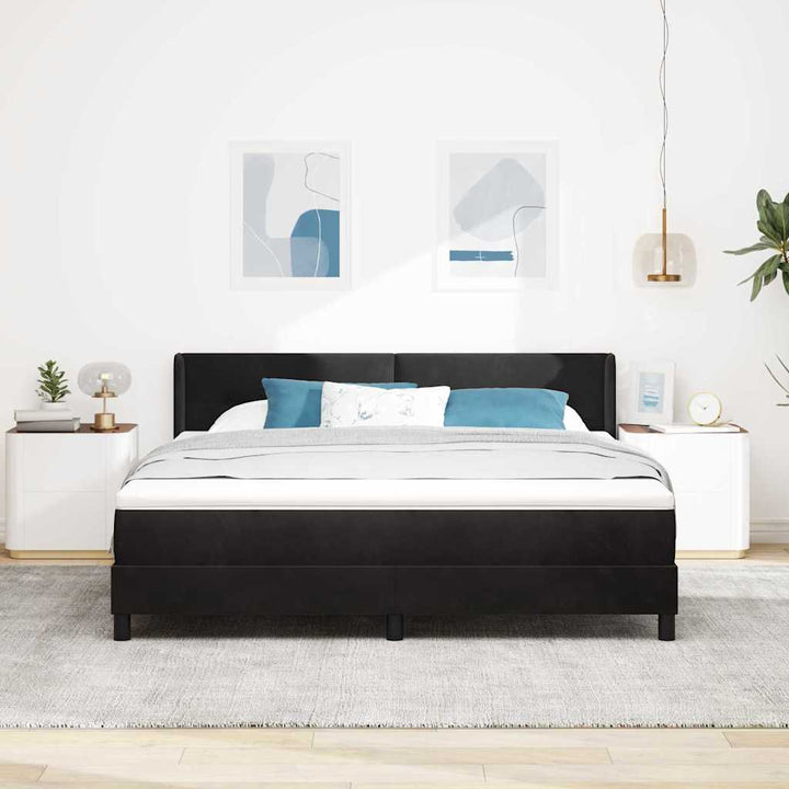 Box spring seng med hovedgærde Sort 200 x 180 cm Fløjl