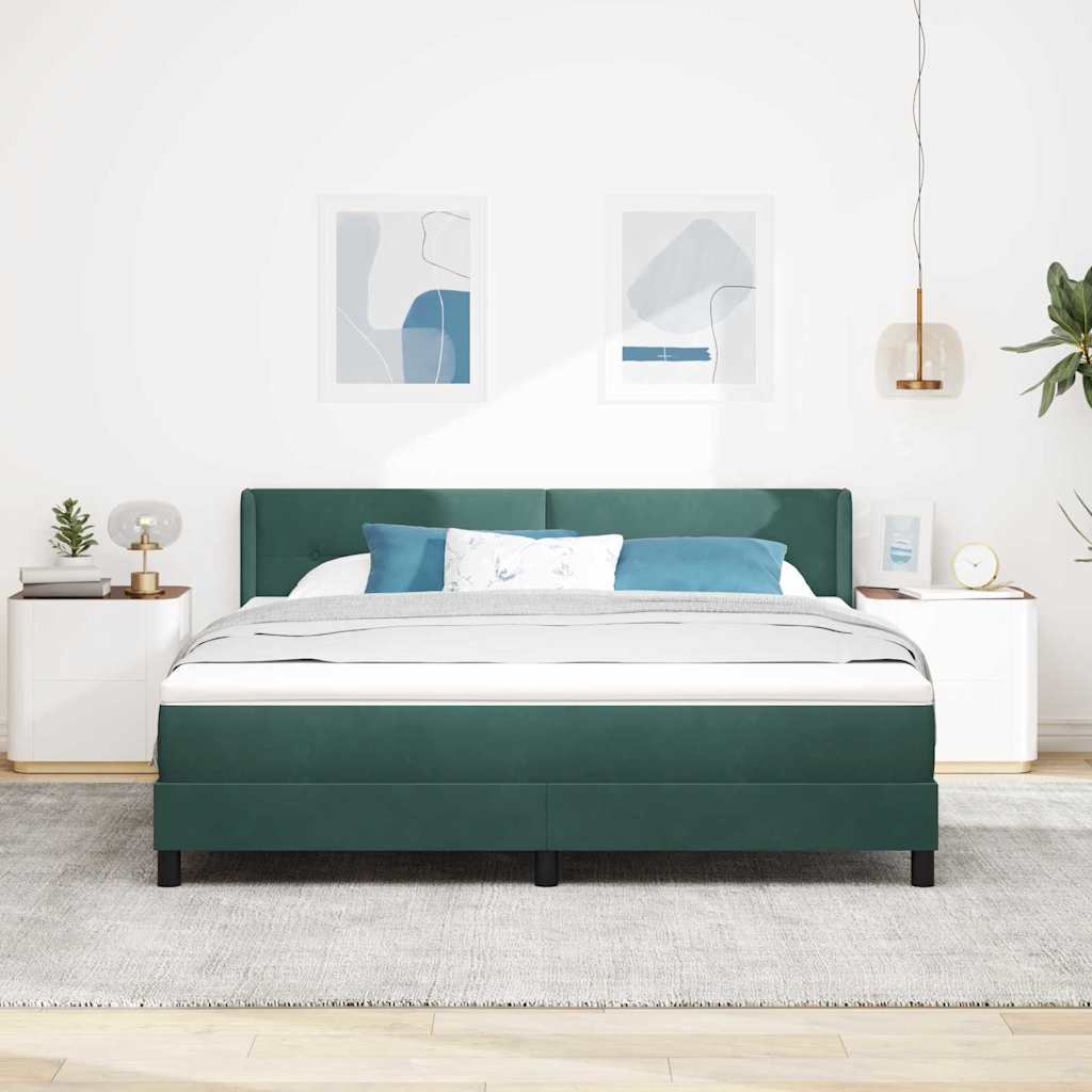 Box spring seng med hovedgærde Mørkegrøn 200 x 180 cm Fløjl