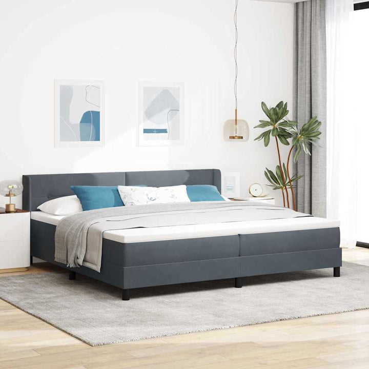 Box spring seng med hovedgærde Mørkegrå 200 x 200 cm Fløjl