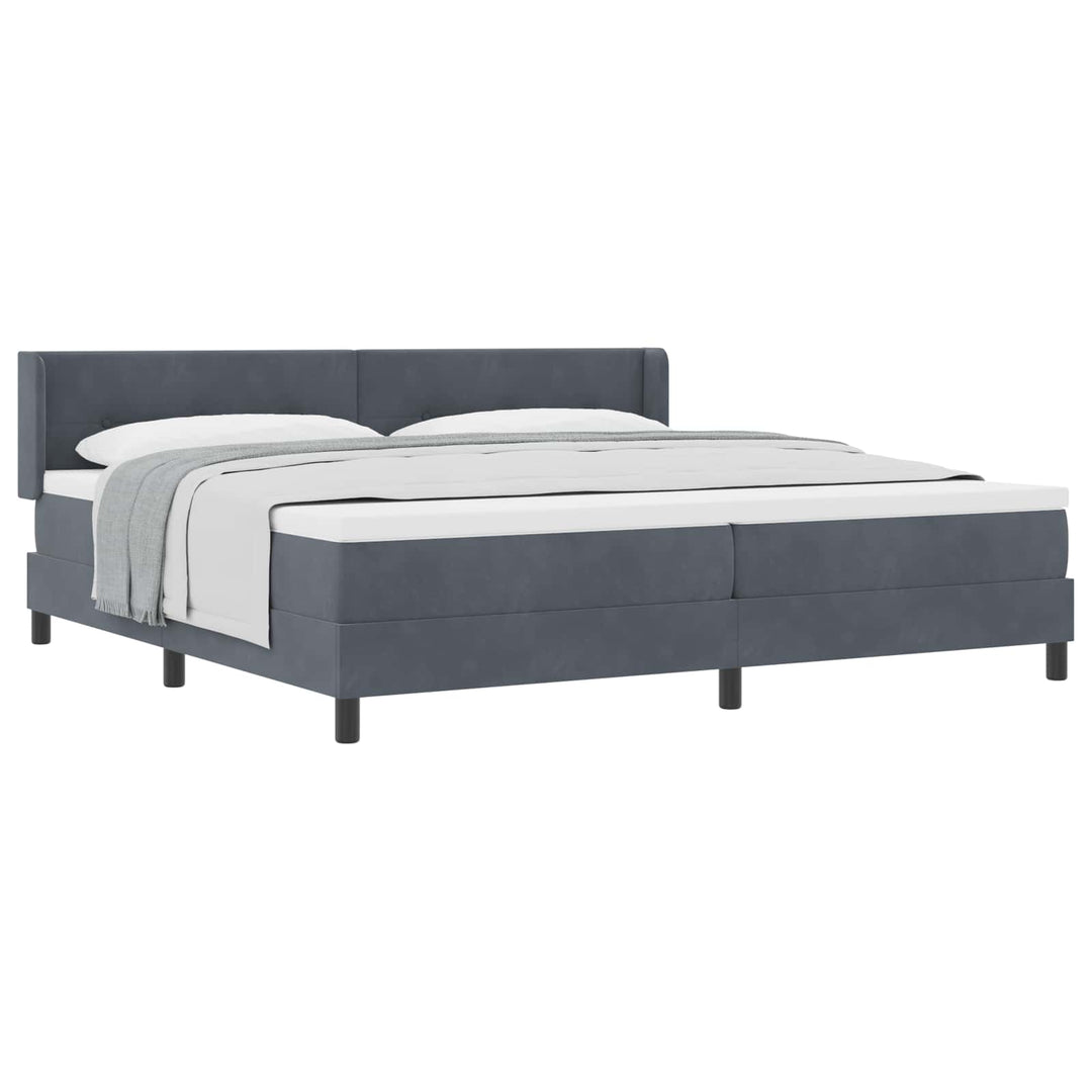Box spring seng med hovedgærde Mørkegrå 200 x 200 cm Fløjl