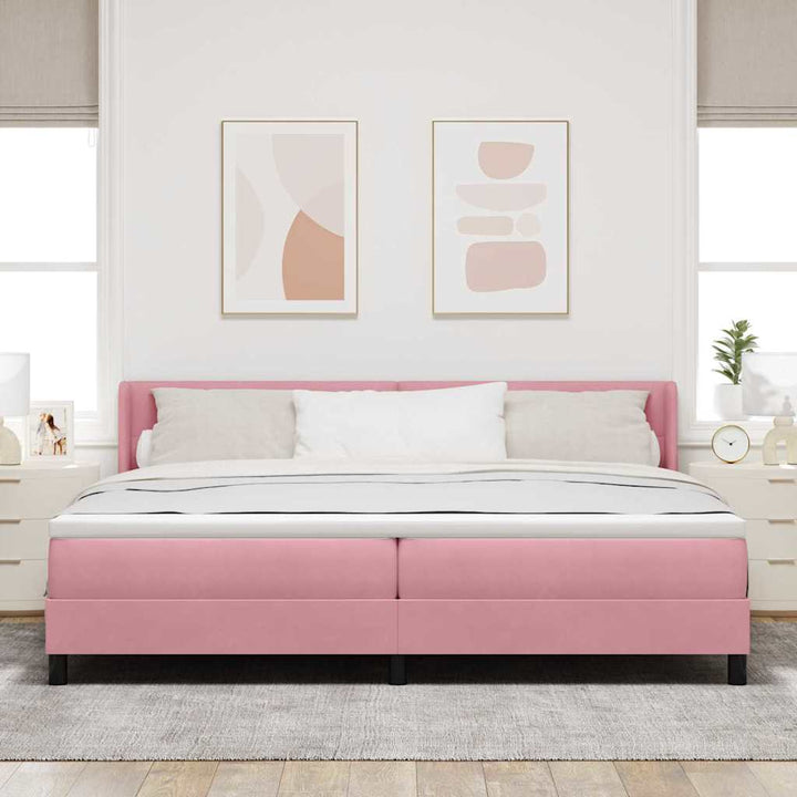 Box spring seng med hovedgærde Lyserød 200 x 200 cm Fløjl