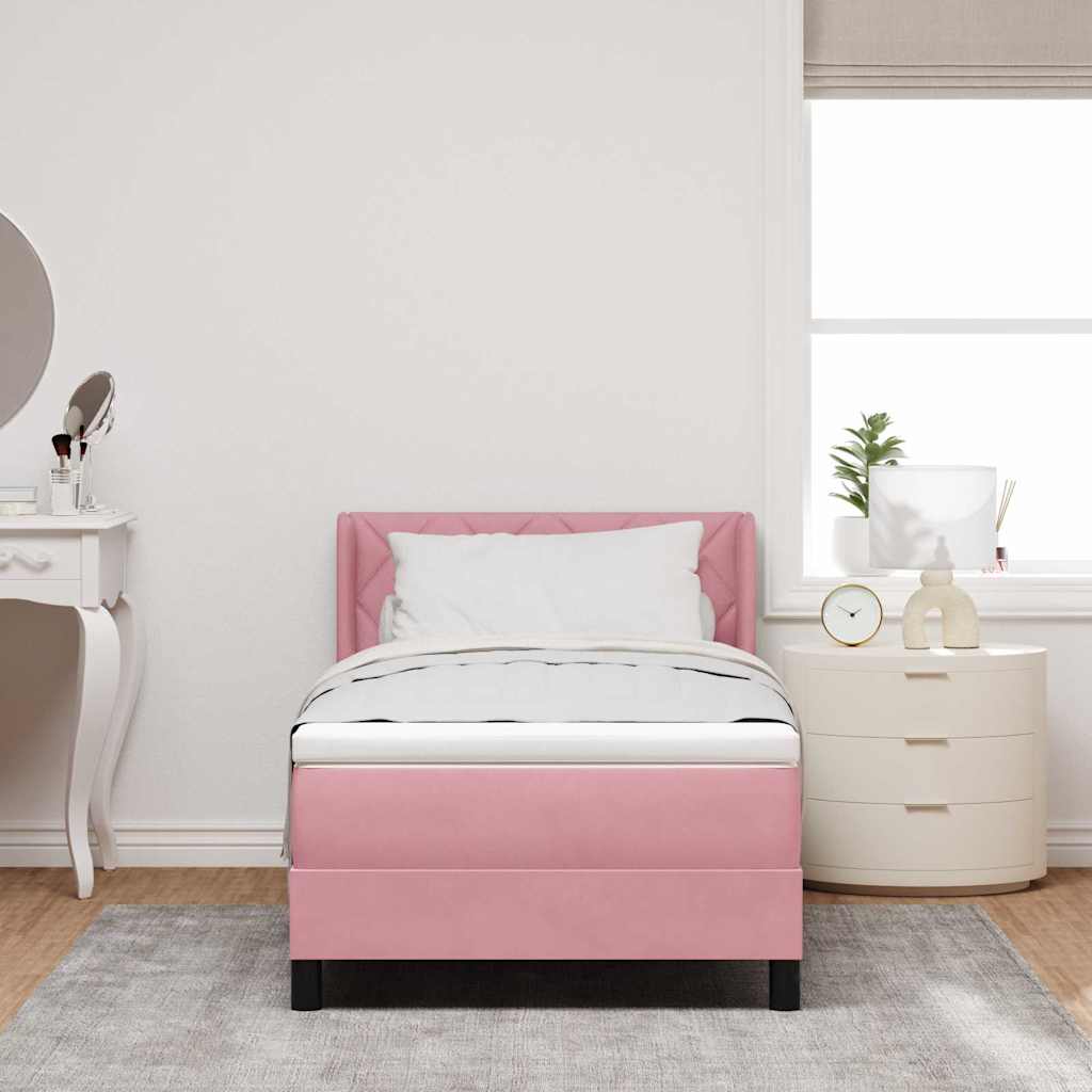 Box spring seng med hovedgærde Lyserød 190 x 90 cm Fløjl