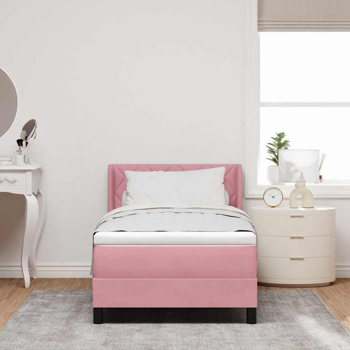 Box spring seng med hovedgærde Lyserød 190 x 90 cm Fløjl