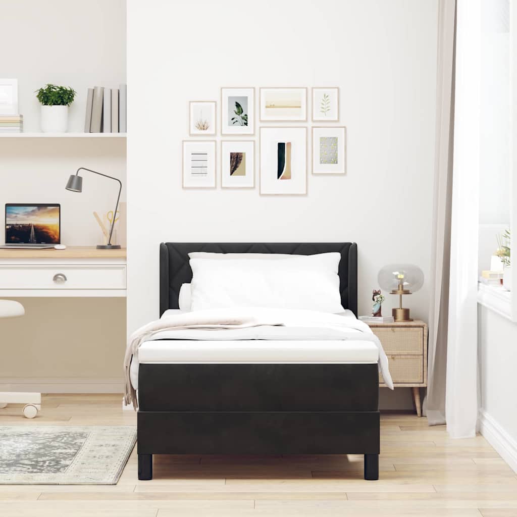 Box spring seng med hovedgærde Sort 200 x 90 cm Fløjl