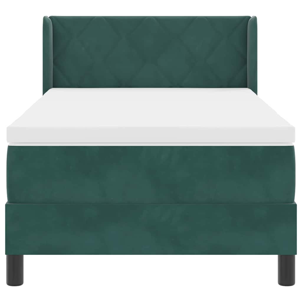 Box spring seng med hovedgærde Mørkegrøn 200 x 90 cm Fløjl