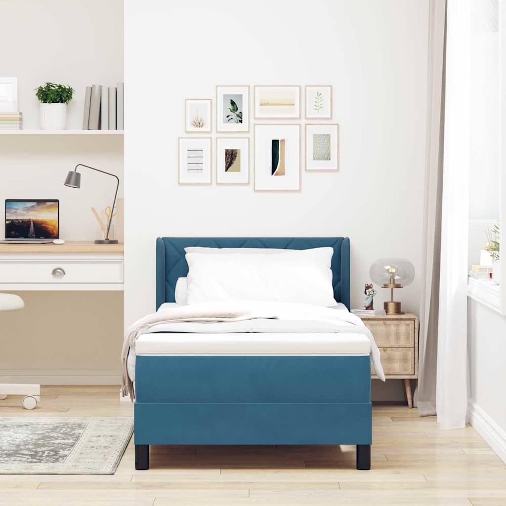 Box spring seng med hovedgærde Mørk blå 200 x 90 cm Fløjl