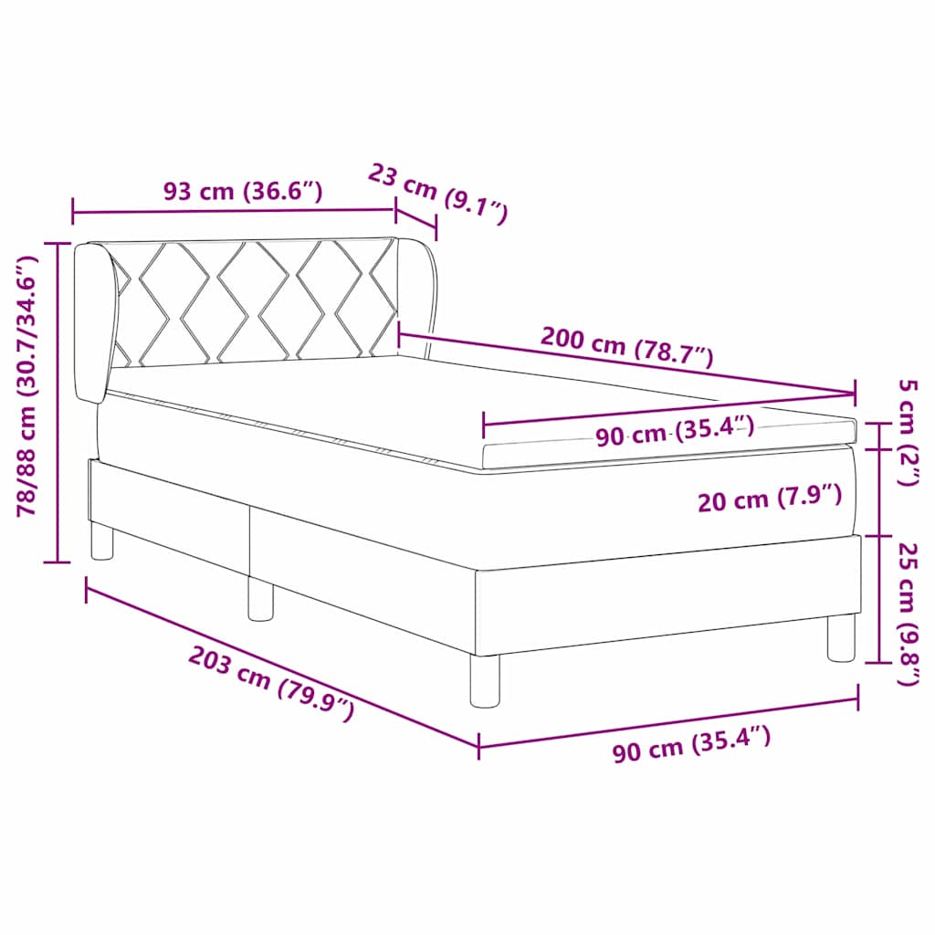 Box spring seng med hovedgærde Mørk blå 200 x 90 cm Fløjl