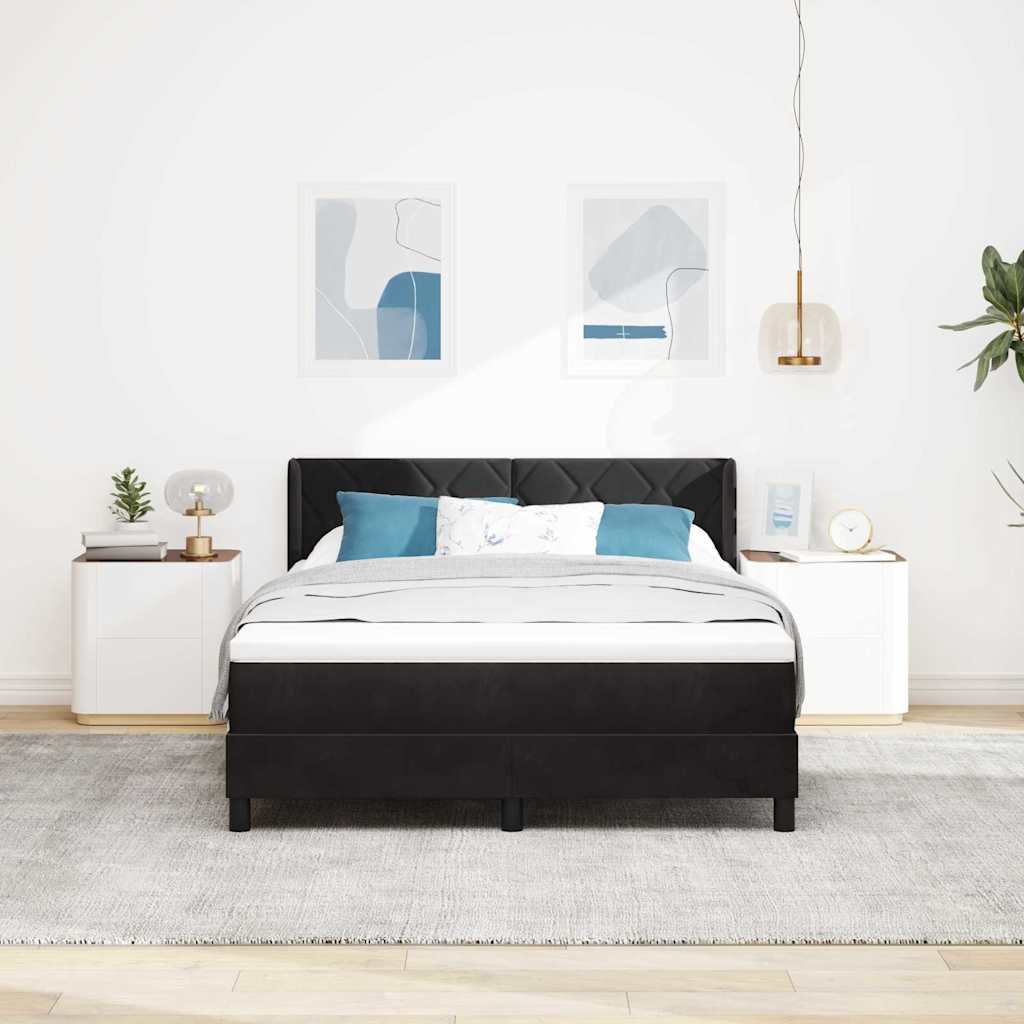 Box spring seng med hovedgærde Sort 190 x 140 cm Fløjl