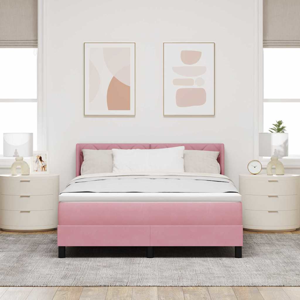 Box spring seng med hovedgærde Lyserød 190 x 140 cm Fløjl