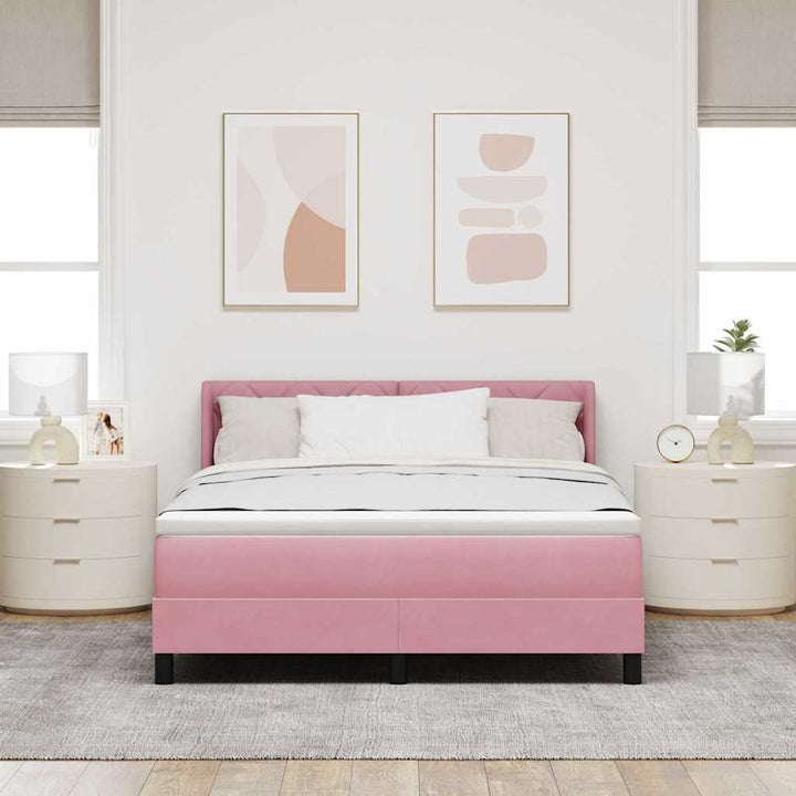 Box spring seng med hovedgærde Lyserød 190 x 140 cm Fløjl