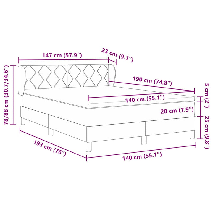 Box spring seng med hovedgærde Lyserød 190 x 140 cm Fløjl
