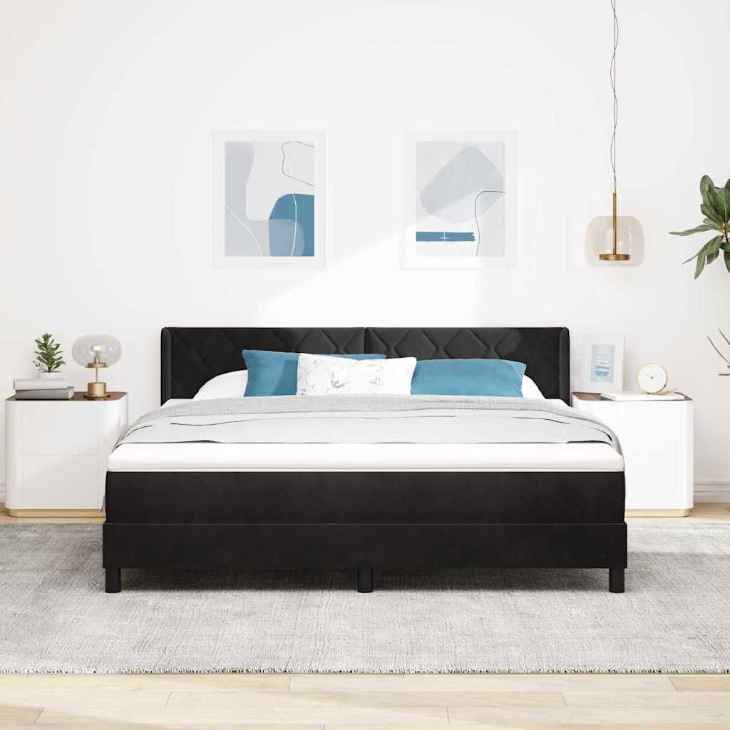 Box spring seng med hovedgærde Sort 200 x 180 cm Fløjl