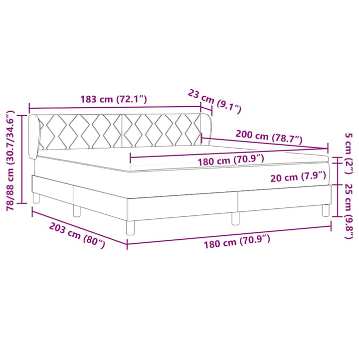 Box spring seng med hovedgærde Sort 200 x 180 cm Fløjl