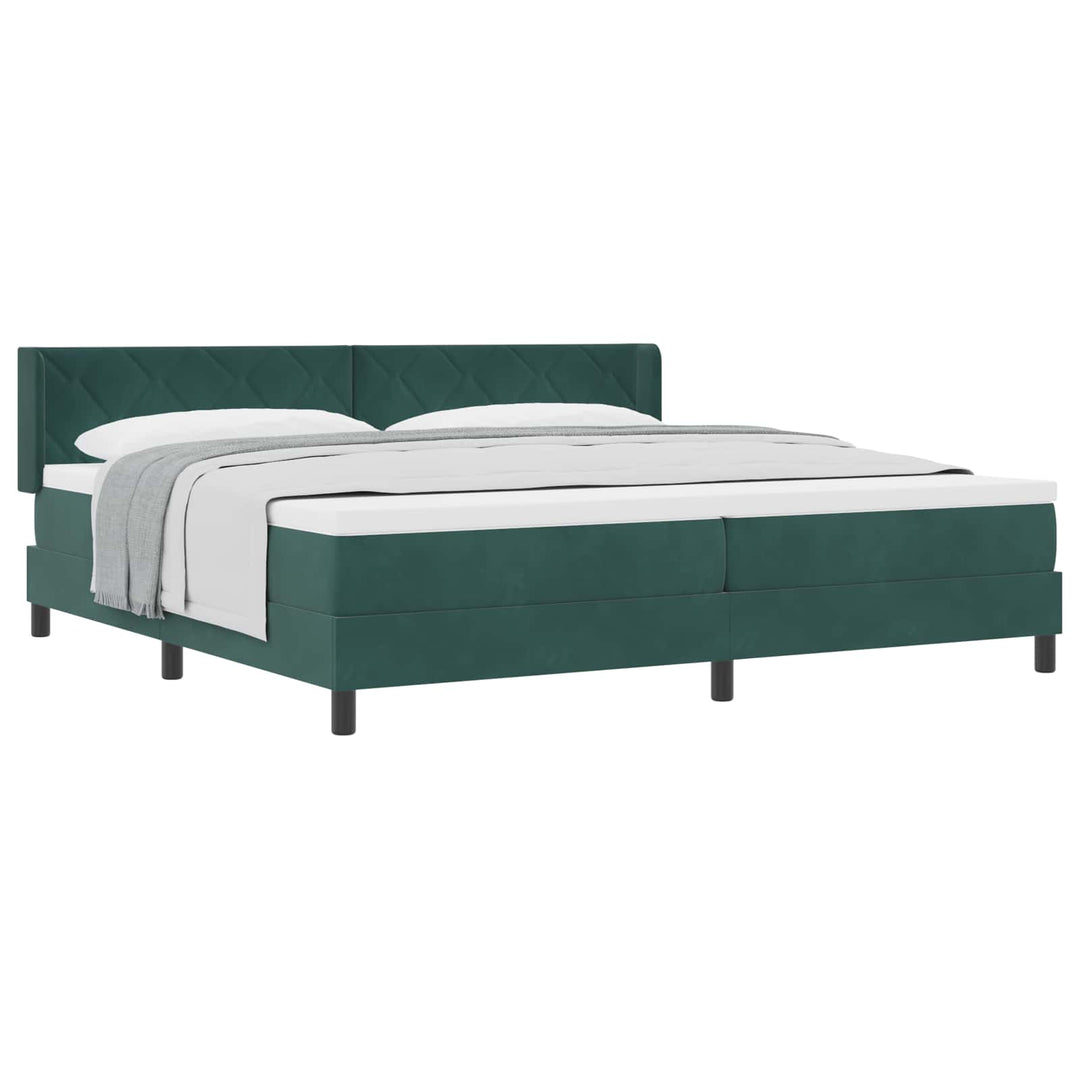 Box spring seng med hovedgærde Mørkegrøn 200 x 200 cm Fløjl