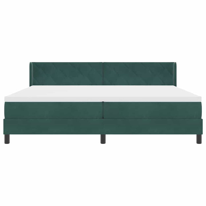 Box spring seng med hovedgærde Mørkegrøn 200 x 200 cm Fløjl