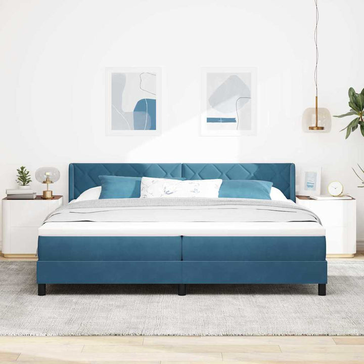 Box spring seng med hovedgærde Mørk blå 200 x 200 cm Fløjl