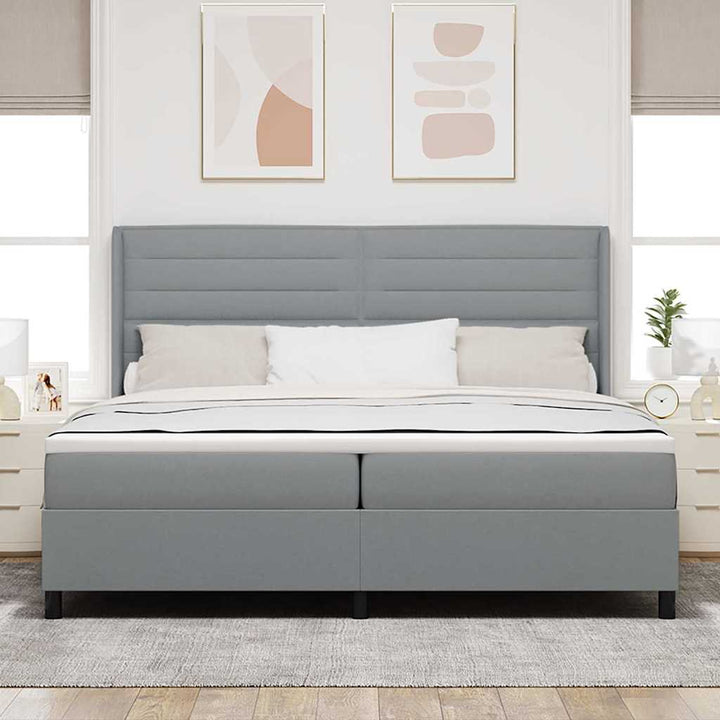 Box spring seng med pude Lysegrå 200 x 200 cm Stof