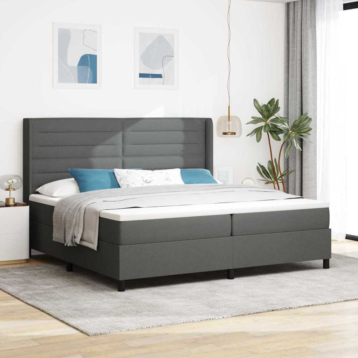 Box spring seng med pude Mørkegrå 200 x 200 cm Stof