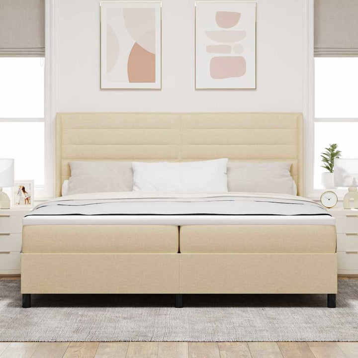 Box spring seng med pude med hovedgærde Creme 200 x 200 cm Stof
