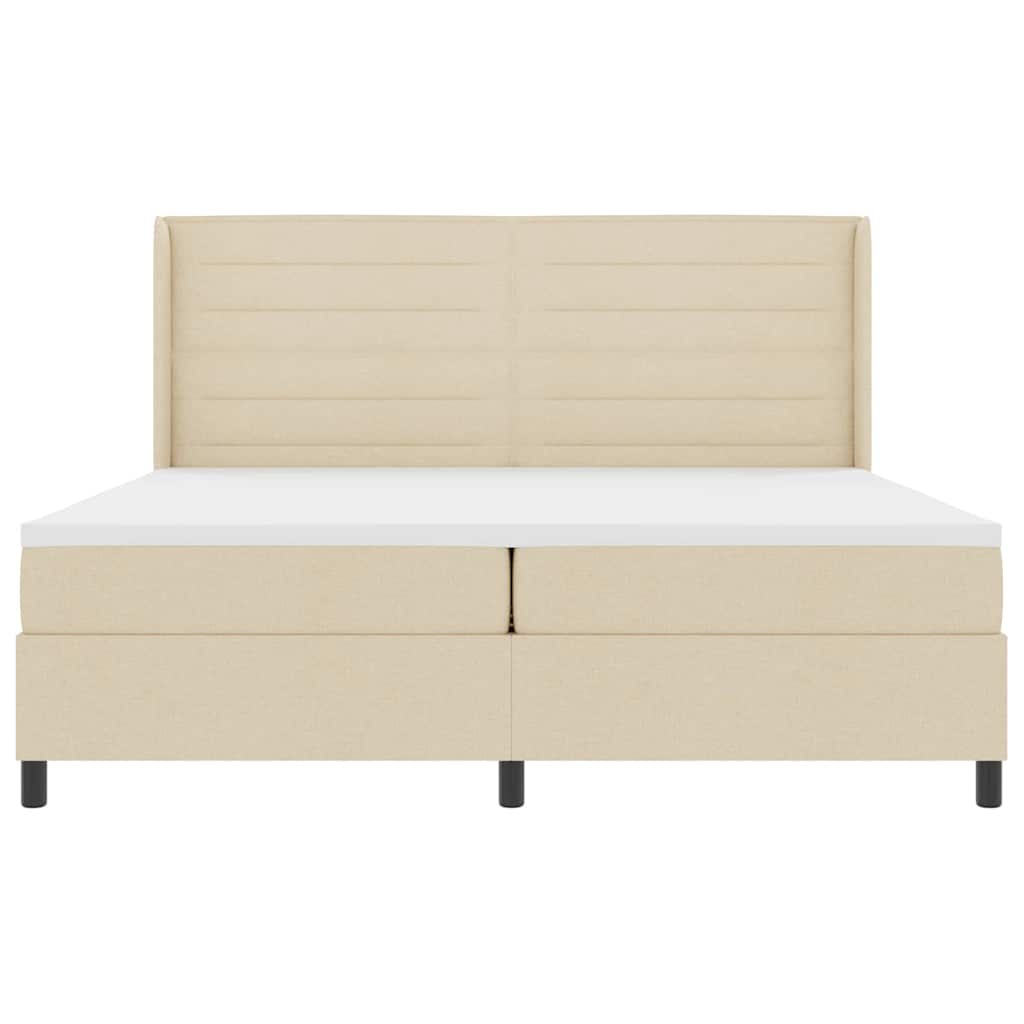 Box spring seng med pude med hovedgærde Creme 200 x 200 cm Stof