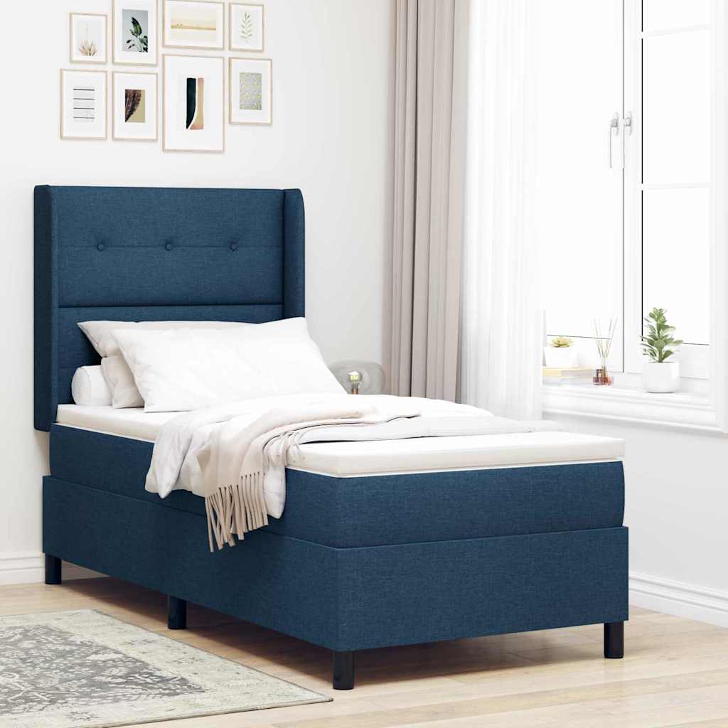 Box spring seng med pude med hovedgærde Blå 200 x 90 cm Stof