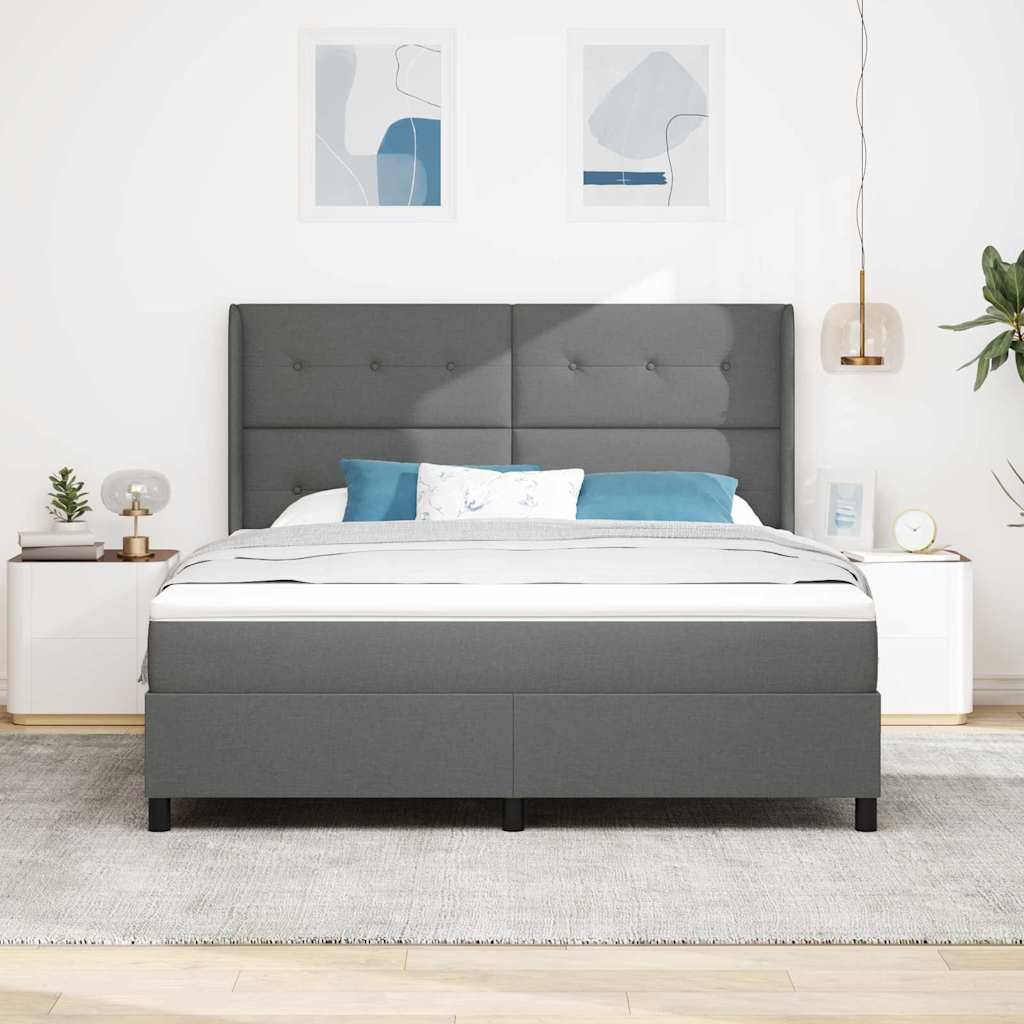 Box spring seng med pude Mørkegrå 200 x 180 cm Stof