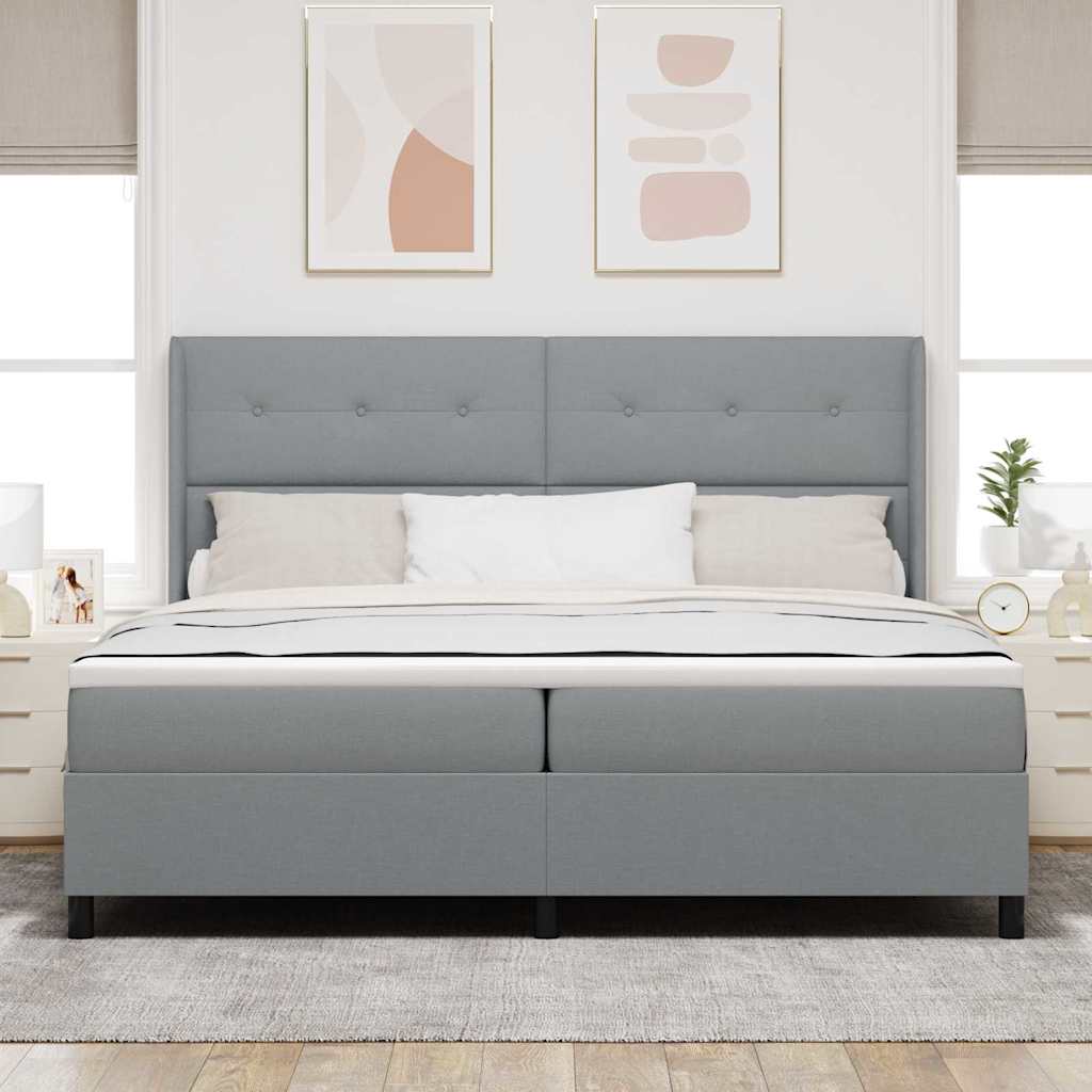 Box spring seng med pude Lysegrå 200 x 200 cm Stof