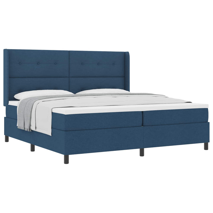 Box spring seng med madras med hovedgærde Blå 200 x 200 cm Stof