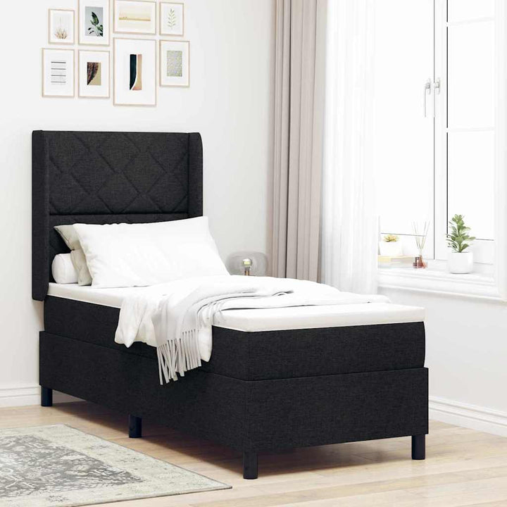 Box spring seng med pude med hovedgærde Sort 200 x 80 cm Stof