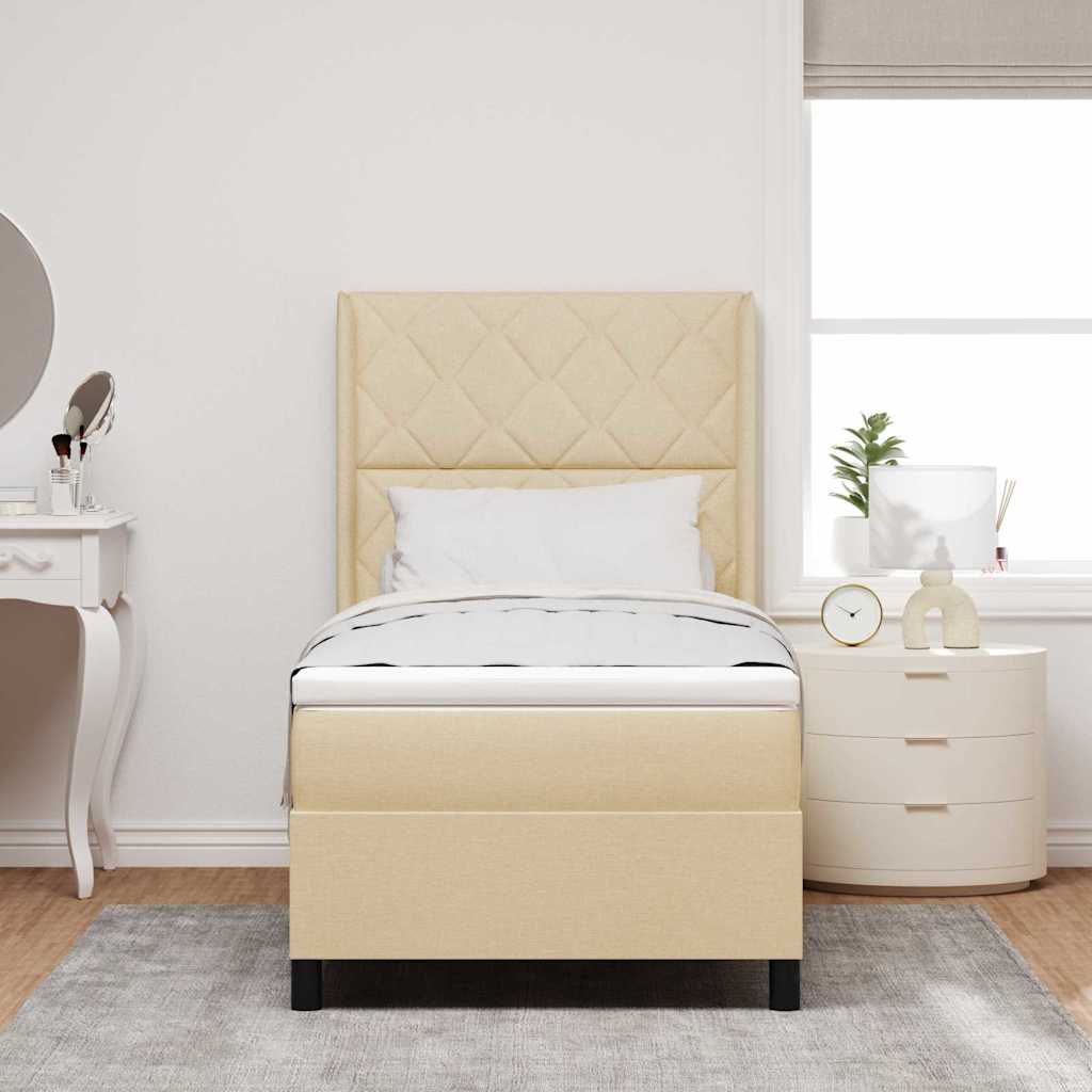 Box spring seng med pude med hovedgærde Creme 200 x 90 cm Stof