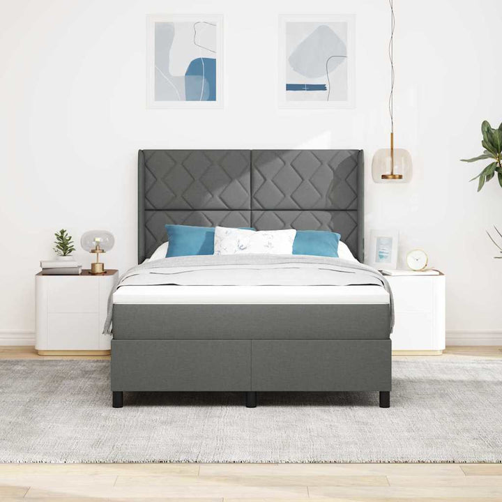 Box spring seng med pude Mørkegrå 190 x 140 cm Stof